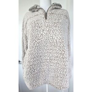 Thread & Supply Beige Sherpa Fleece 1/4 Zip Pullover Sweater M Cotton Preppy